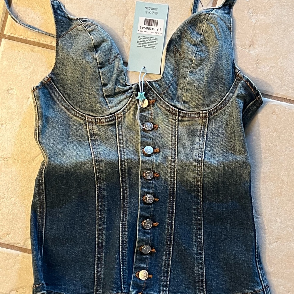 NWT REVICE Los Angeles Denim Blue button up Top